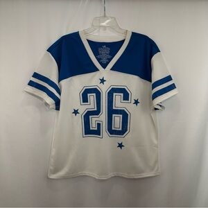 Goodie Two Sleeves T-Shirt Size Large Short Sleeve White Blue Polyester